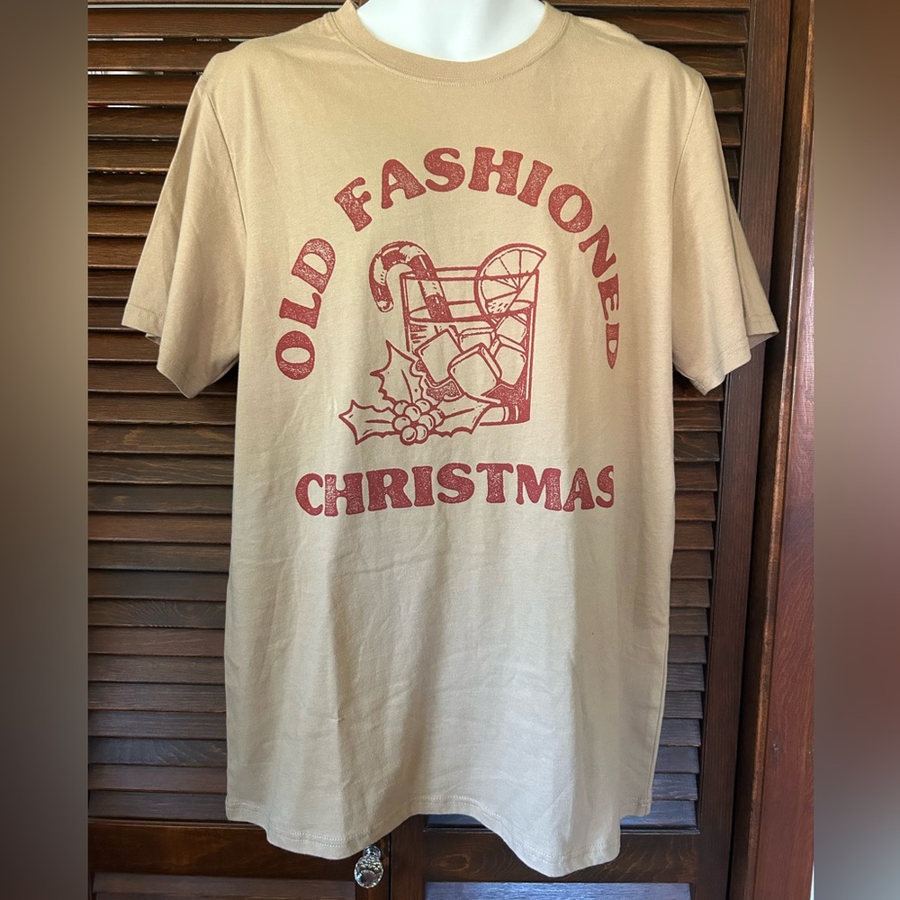 Old Fashioned Christmas Graphic T-Shirt Brown Size XL